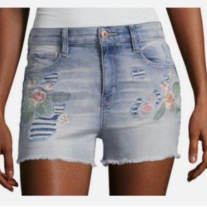 Arizona High Rise Shortie Shorts Size 9 Juniors Waist 28 in Raw-Hem Denim Shorts